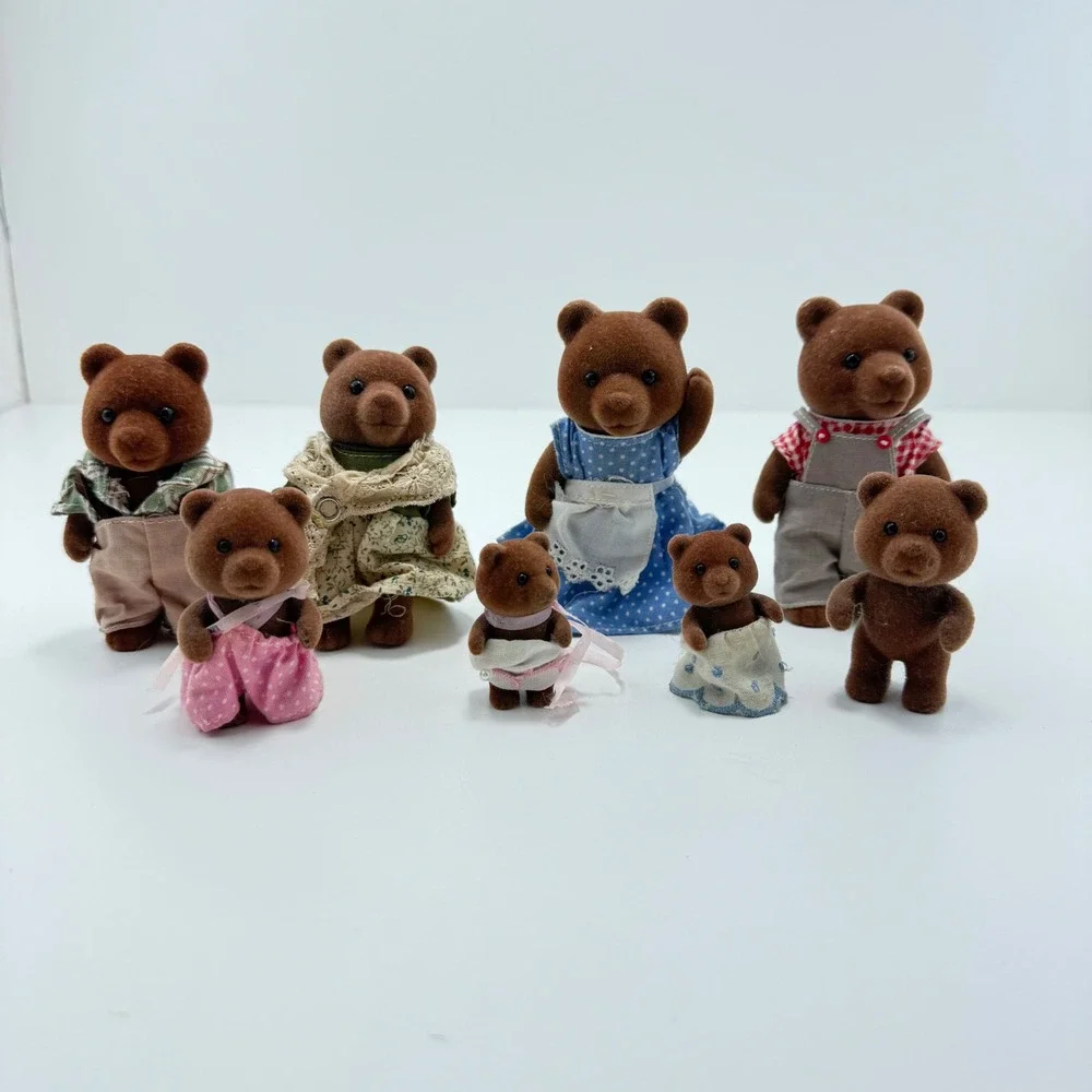 Vintage Sylvanian Families Calico Critters Brown Bear Family Lot of 8